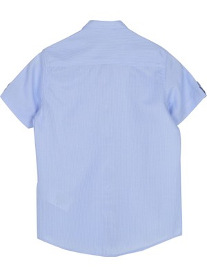 Silversun Silversunkids | Erkek Genç Mavi Renkli Kolları Düğme Detaylı Dokuma Gömlek | Gc 316243