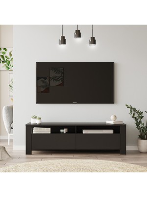 Yurudesign Luca Tv Ünitesi Tv Sehpası Kapaklı Ağaç Dokulu Siyah Lc1-Lb