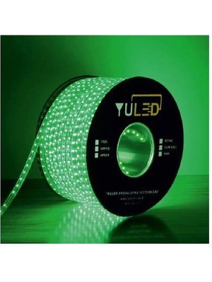 Yuled 3 Çipli Iç Dış Mekan Silikonlu Şerit LED 220V - Volt 2 Metre + Güç Fişi Double Pcb Yeşil