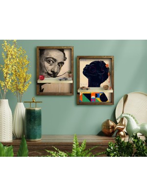 Bk Gift 2'li Doğal Masif Ahşap Çerçeveli Tablo Duvar Rafı-12