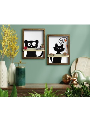 Bk Gift 2'li Doğal Masif Ahşap Çerçeveli Tablo Duvar Rafı-1