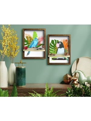 Bk Gift 2'li Doğal Masif Ahşap Çerçeveli Tablo Duvar Rafı-63