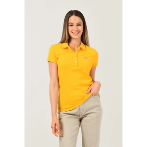 SHAVER Sarı Polo Yaka Nakışlı Kadın Tshirt