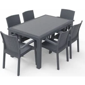 Rattan Masa Takımı 90x150 Camlı Masa 6 Kişilik Rattan Sandalye Seti Bahçe Balkon Teras Takımı