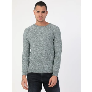 Slim Fit Yuvarlak Yaka  Erkek Yeşil Kazak