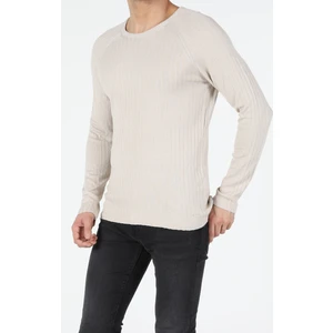 Slim Fit Yuvarlak Yaka  Erkek Bej Kazak
