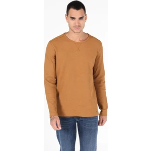 Slim Fit Yuvarlak Yaka  Erkek Sari Uzun Kol Tişört