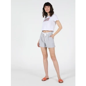 Regular Fit Düşük Bel Kadın Açık Gri Şort