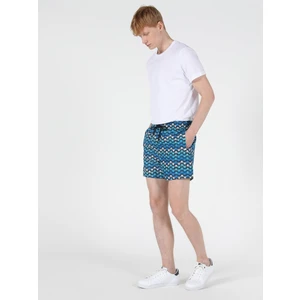Slim Fit Orta Bel Erkek Mavi Deniz Şortu