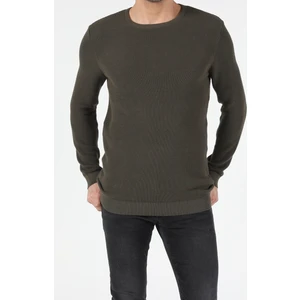 Slim Fit Yuvarlak Yaka  Erkek Yeşil Kazak