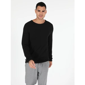 Slim Fit Yuvarlak Yaka  Erkek Siyah Kazak
