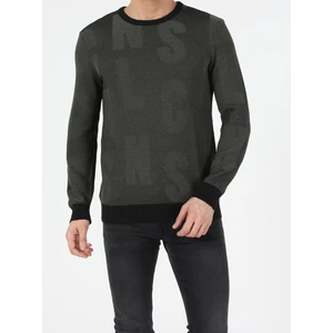 Slim Fit Yuvarlak Yaka  Erkek Yeşil Kazak