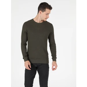 Slim Fit Yuvarlak Yaka  Erkek Yeşil Kazak