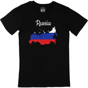 Rusya Haritalı ve Bayraklı Siyah Tişört