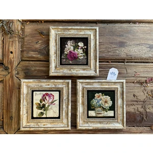 Oscar Stone Ithal Çerçeveli Taş Baskılı Duvar Tablosu Seti ( 20 x 20 Cm) 3 Lü Set -Oscar Stone Decor