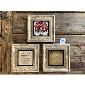 Oscar Stone Decor Çerçeveli Taş Duvar  Dekoru 20 x 20 cm 3 Lü Set Vav Elif Dua Bereket Duası