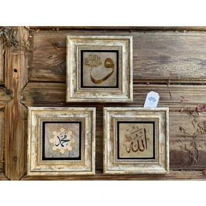Oscar Stone Decor Çerçeveli Taş Duvar  Dekoru 20 x 20 cm 3 Lü Set Fatma Ana Eli 2 Adet Çini Desen
