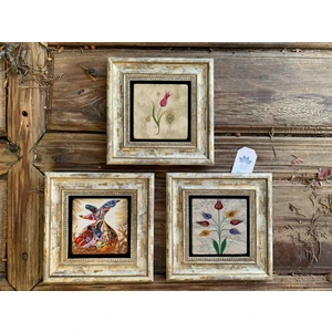 Oscar Stone Decor Çerçeveli Taş Duvar  Dekoru 20 x 20 cm 3 Lü Set Nar Ağacı Fatma Ana Eli ve Nar