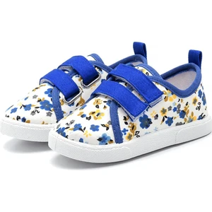 First Step Çiçek Desenli Çift Cırtlı Keten Çocuk AYAKKABISI-SAKS-F-498