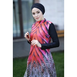 Remsa Mayo Tasarım Tam Kapalı Tesettür Mayo Remsa Mayo Kırmızı Leopar
