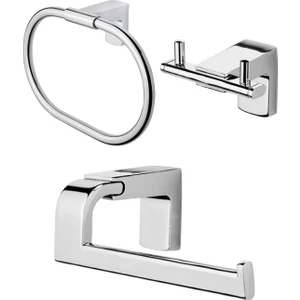 Premium Ikili Askılık + Yuvarlak Havluluk + Kapaksız Kağıtlık Banyo Seti