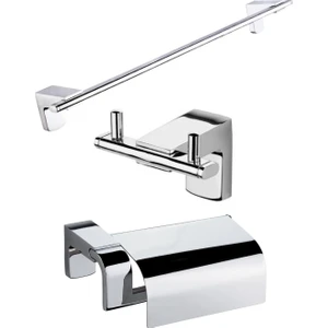 Premium Ikili Askılık + Uzun Havluluk + Kapaklı Kağıtlık Banyo Seti