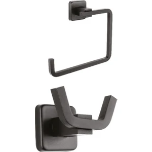 Kare Mat Siyah Ikili Bornoz Askılık + Yuvarlak Havluluk Ikili Banyo Seti