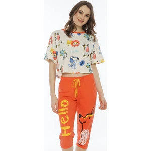 Pamuklu Düşük Omuzlu Kısa Kol Kaprili Pijama Takım
