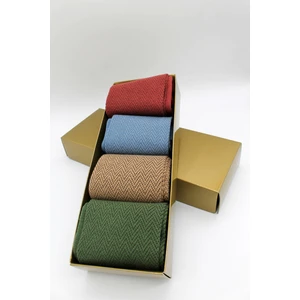 Cf Color Feet 4'lü Paket Renkli Jakar Desenli Kutulu Erkek Çorap