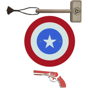 Kaptan Amerika Ahşap Kalkanı Ahşap Tor Thor Çekici  Lastik Atan Tabanca Oyuncak