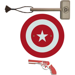 Kaptan Türkiye Ahşap Kalkanı + Ahşap Tor (Thor) Çekici + Lastik Atan Tabanca oyuncak
