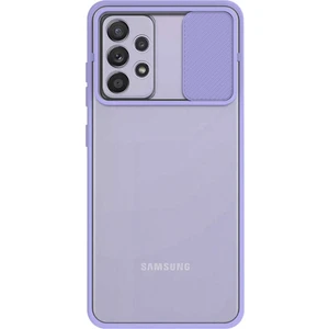 Case World Samsung Galaxy A52 ile Uyumlu Kapak Lensi Açılır Kapanır Kamera Korumalı Silikon ile Uyumlu Kılıf - Lila
