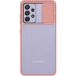 Case World Samsung Galaxy A52 ile Uyumlu Kapak Lensi Açılır Kapanır Kamera Korumalı Silikon ile Uyumlu Kılıf - Pudra