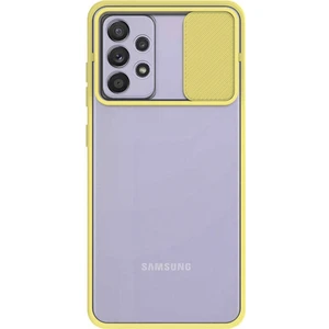 Samsung Galaxy A72 Kapak Lensi Açılır Kapanır Kamera Korumalı Silikon Kılıf - Sarı