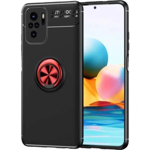 Xiaomi Redmi Note 10S Kılıf Renkli Yüzüklü Manyetik Silikon Kapak Siyah - Kırmızı