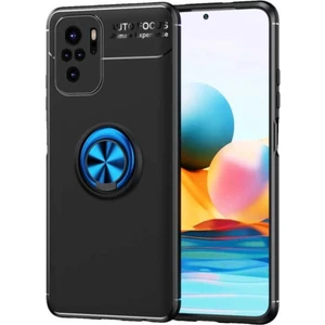 Xiaomi Redmi Note 10S Kılıf Renkli Yüzüklü Manyetik Silikon Kapak Siyah - Mavi