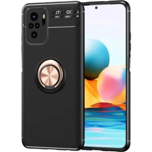 Xiaomi Redmi Note 10 Kılıf Renkli Yüzüklü Manyetik Silikon Kapak Siyah - Rose Gold