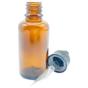 Cam Amber Şişe Ince Cam Damlalık Çocuk Kilitli Kapak Siyah 10 Adet 30 ml