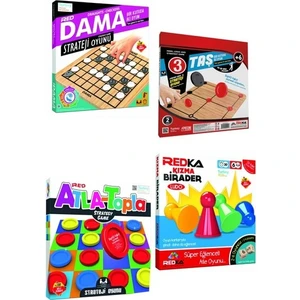 Dama + 9/3 Taş Oyunu + Atla Topla + Kızma Birader (4'lü Set)