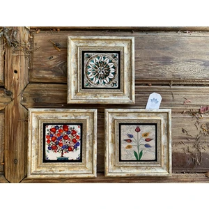 Oscar Stone Decor Çerçeveli Taş Duvar  Dekoru 20 x 20 cm 3 Lü Set Nar Hayat Ağacı