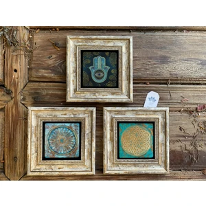 Oscar Stone Decor Çerçeveli Taş Duvar  Dekoru 20 x 20 cm 3 Lü Set Marbled Ebruli Fatma Ana Life Tree