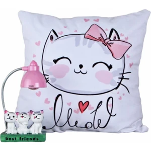Kedi 2'li Set Kedi Işıklı Biblo Gece Lambası Kedi Puf Yastık