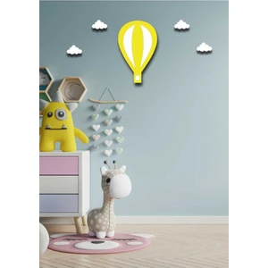 Sarı Balon Duvar Süsü + 4 Mini Bulut Ahşap Duvar Dekoru