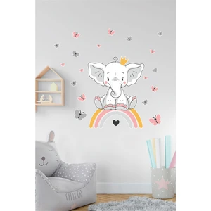 Bk Dekorasyon Gökkuşağı Üstünde Sevimli Fil ve Yıldızlar Çocuk Odası Duvar Sticker