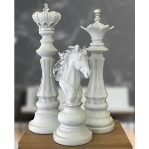 3'lü Satranç Biblosu Şah Vezir At Beyaz Gümüş Fırça