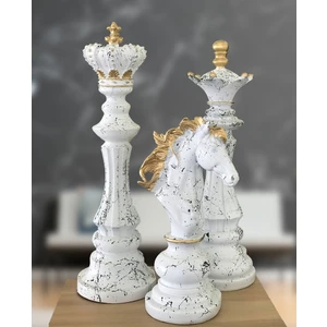 3'lü Satranç Biblosu Şah Vezir At Beyaz Mermer