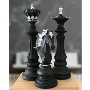 3'lü Satranç Biblosu Şah Vezir At Mat Siyah Gümüş Fırça