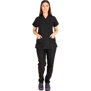 Kadın Doktor Hemşire Forması Scrubs Likralı Esnek Kumaş Hastane Nöbet Takımı (V Yaka Dr Greys)