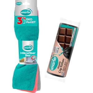 Mikrofiber Bez 3'lü + Çikolata Kokulu Büzgülü Orta Boy Çöp Torbası ( Çöp Poşeti )