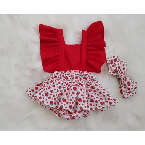 Miray Bebe Bandanalı Çilek Desen Salopet Takım
